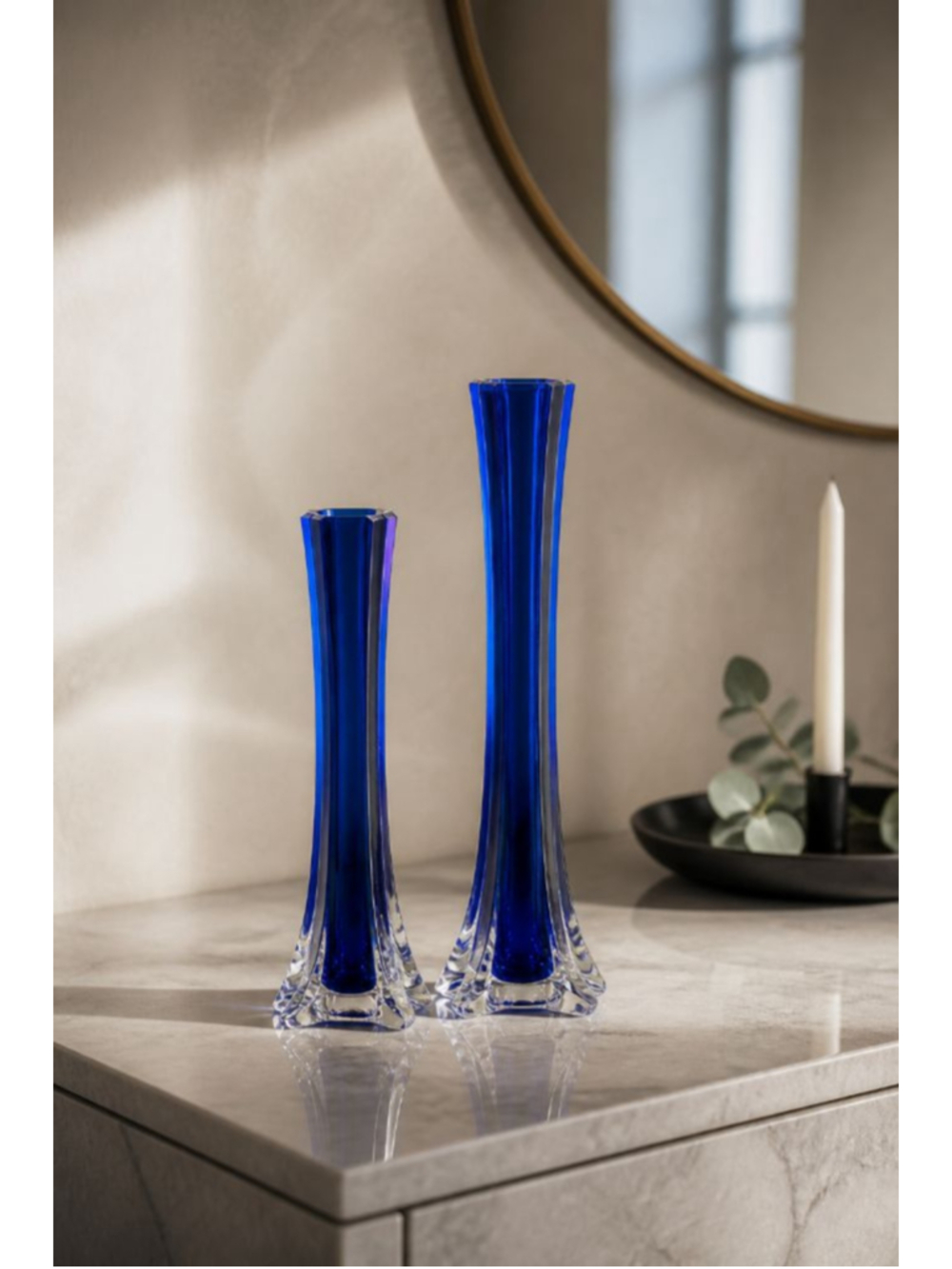 Unbranded Blue and Clear Glass Vases Set of 2
